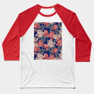 Roses Pattern On Royal Blue Background Baseball T-Shirt